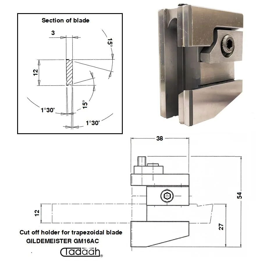53.34.009 Portautensile da taglio Gr.1 SST trapezoidale 3x12 pos. 6 per Gildemeister  GM16AC