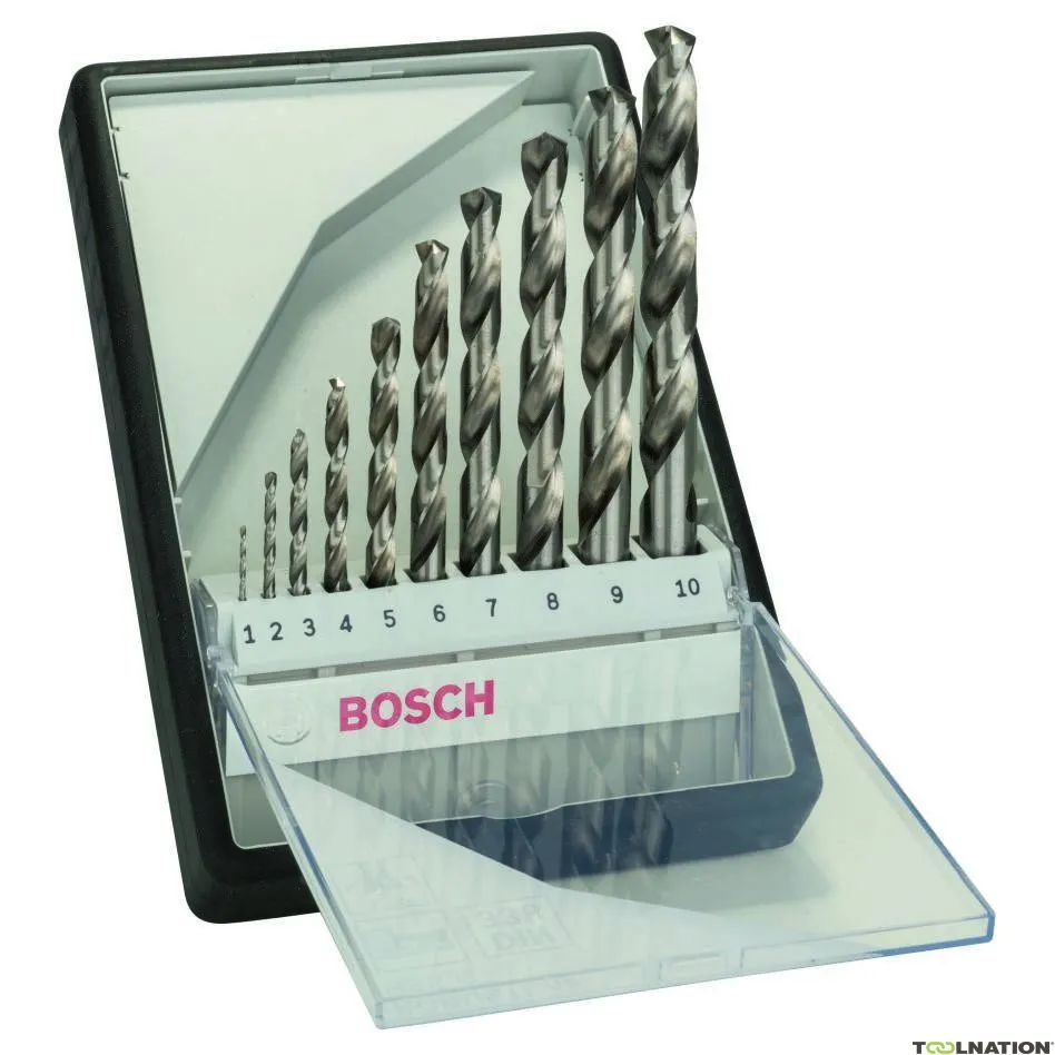 Bosch Professional Accessori 2607010535 Set di punte per metallo Robust Line da 10 pezzi HSS-G, 135° 1, 2, 3, 4, 5, 6, 7, 8, 9, 