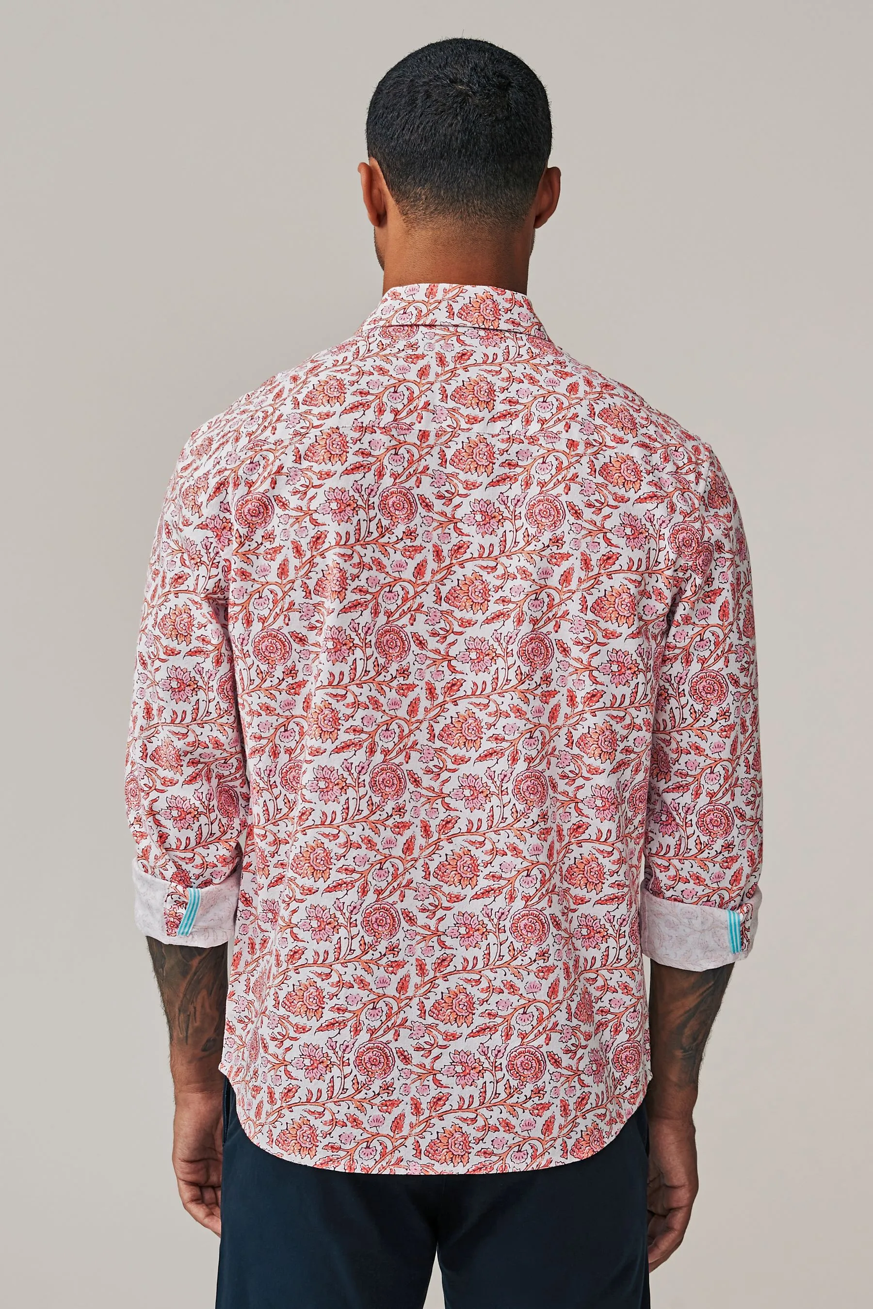 Camicia in Blend in Manica con risvolto lino