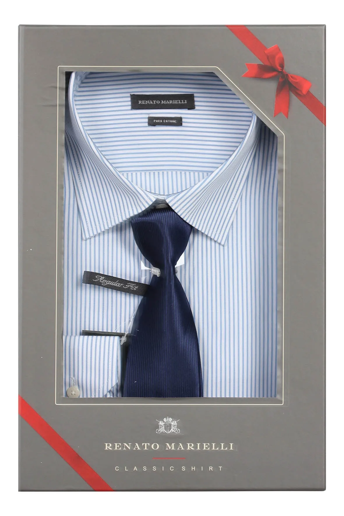 Camicia rigata uomo con cravatta in scatola regalo