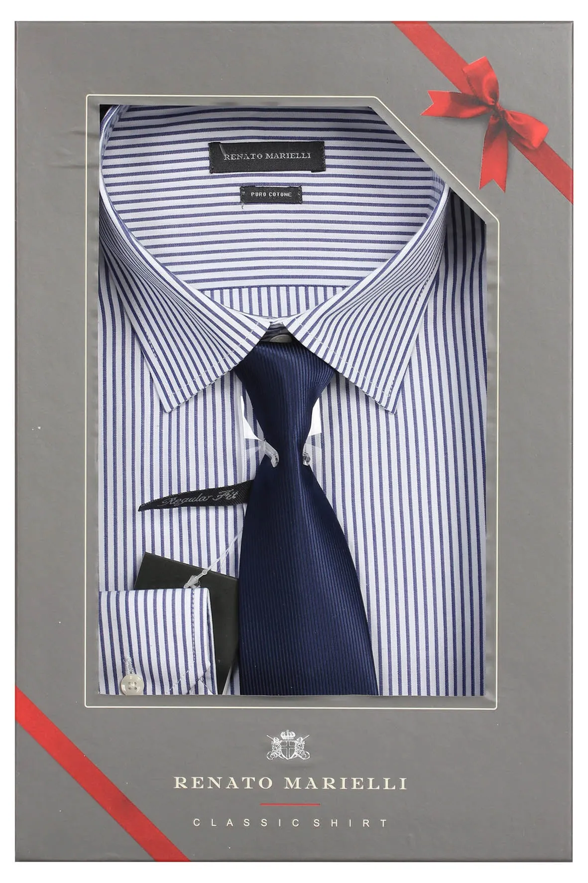 Camicia rigata uomo con cravatta in scatola regalo
