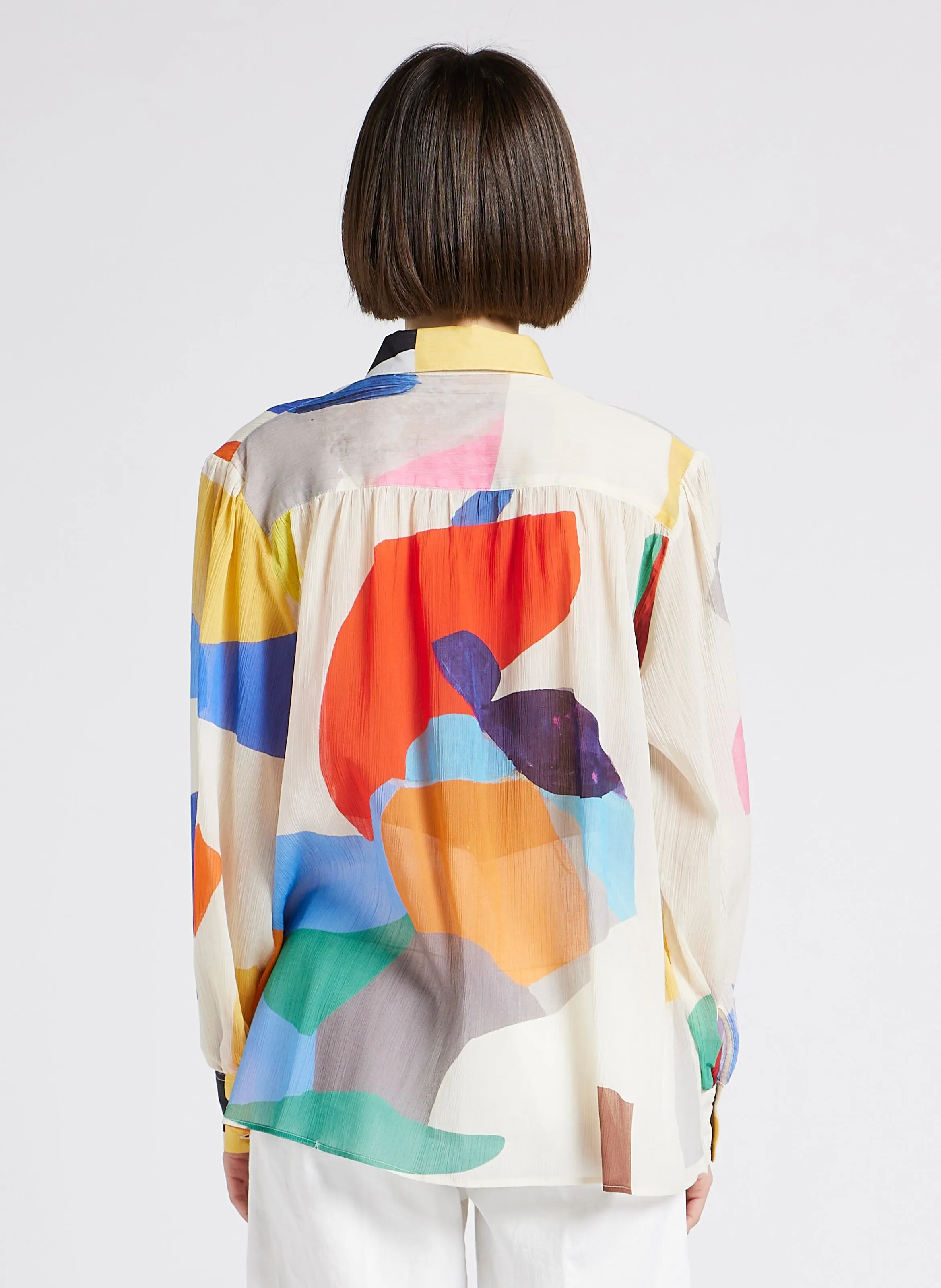  G.KERO   BIG COLORS - Camicia collo classico stampata in seta | Bianco