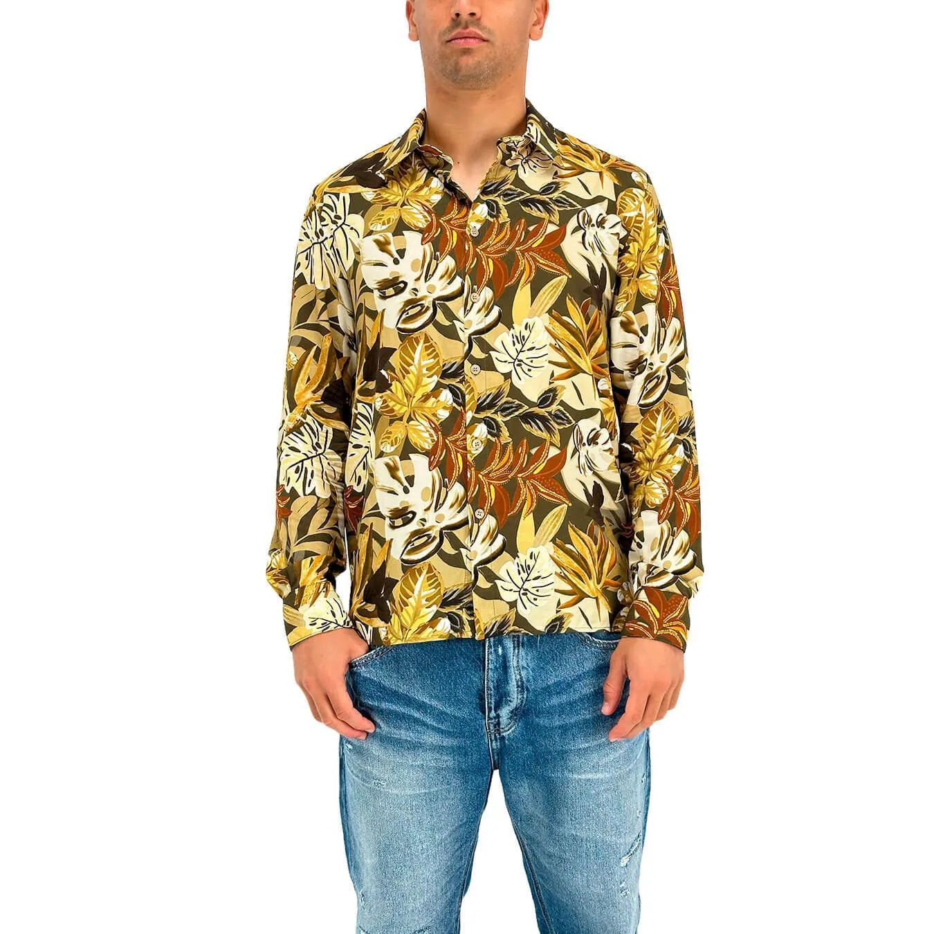 Imperial Camicia Uomo, Collo Classico, Viscosa, Fantasia, Beige