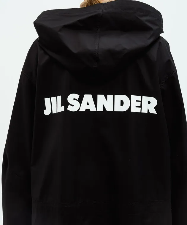 Jil Sander Impermeabile nero con stampa logo a contrasto J04AH0002J45026