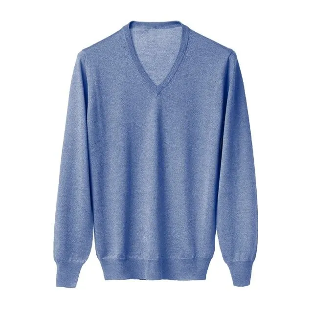 Maglia Uomo in misto Cashmere, Seta e Lana Merino Extrafine Scollo a V