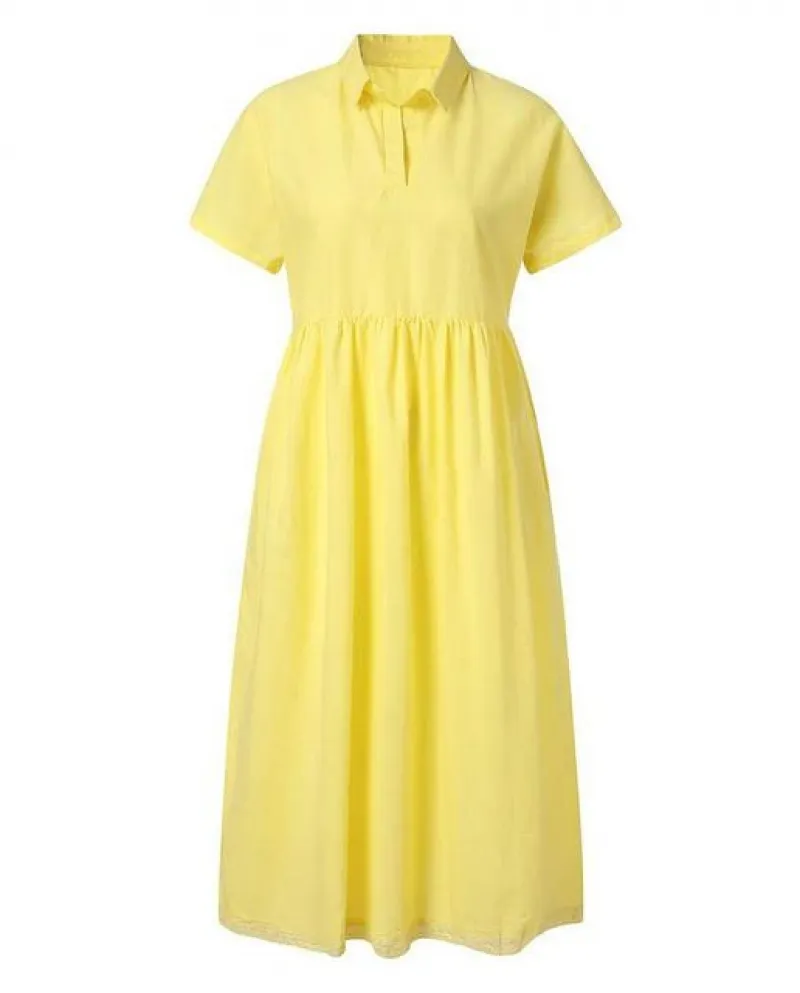 Nuove donne tinta unita abito in lino vestiti oversize casual bavero colla