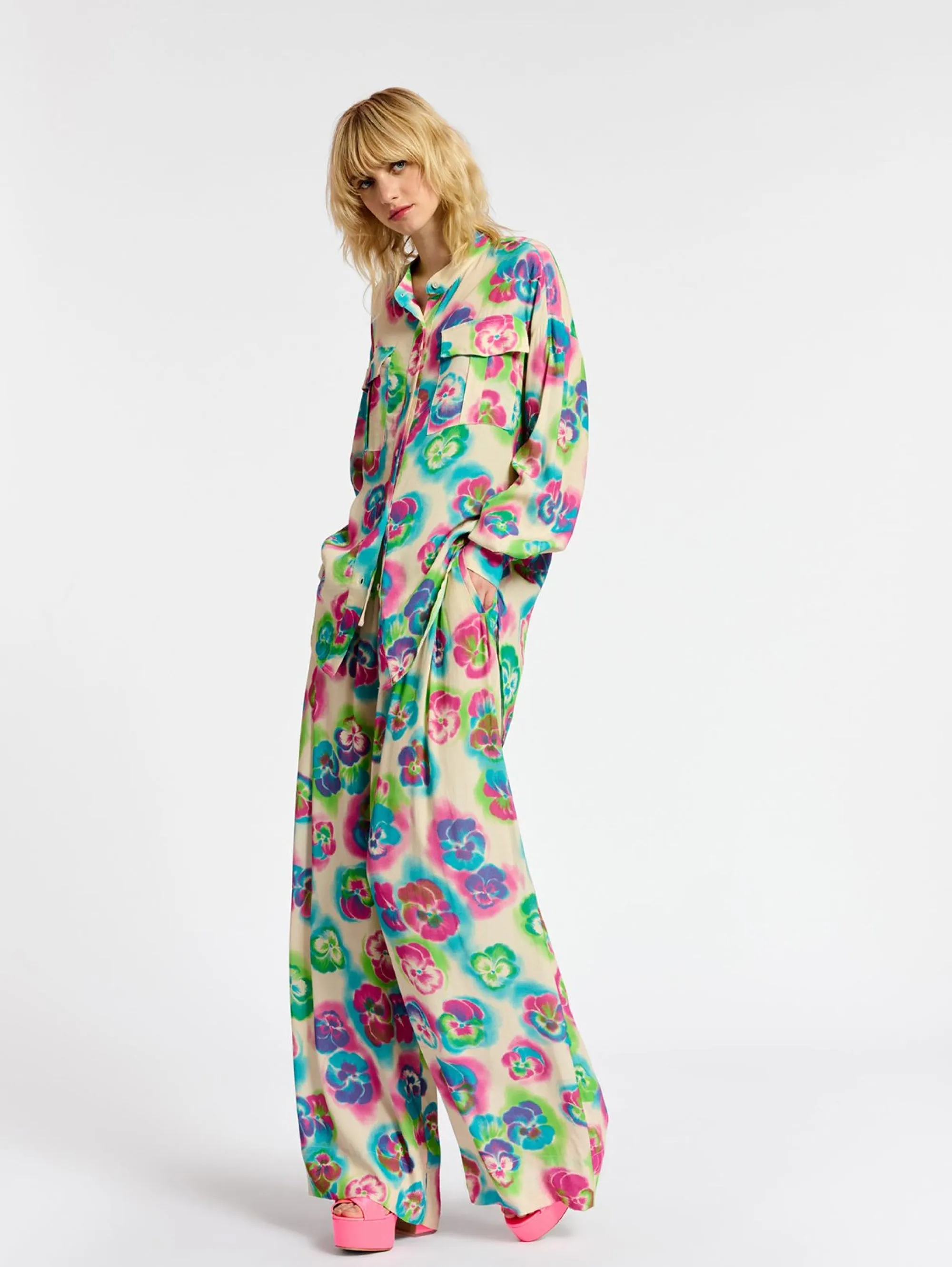 Pantaloni con Stampa Floreale Multicolor