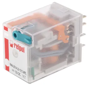 Relè di potenza Relpol serie R4N, 4PDT, bobina 12V cc, A innesto