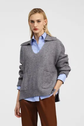  Ribbed sweater with wide collar    