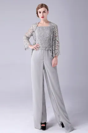Sliver Tuta/Tailleur pantalone separa pizzo chiffon madre del vestito da sposa