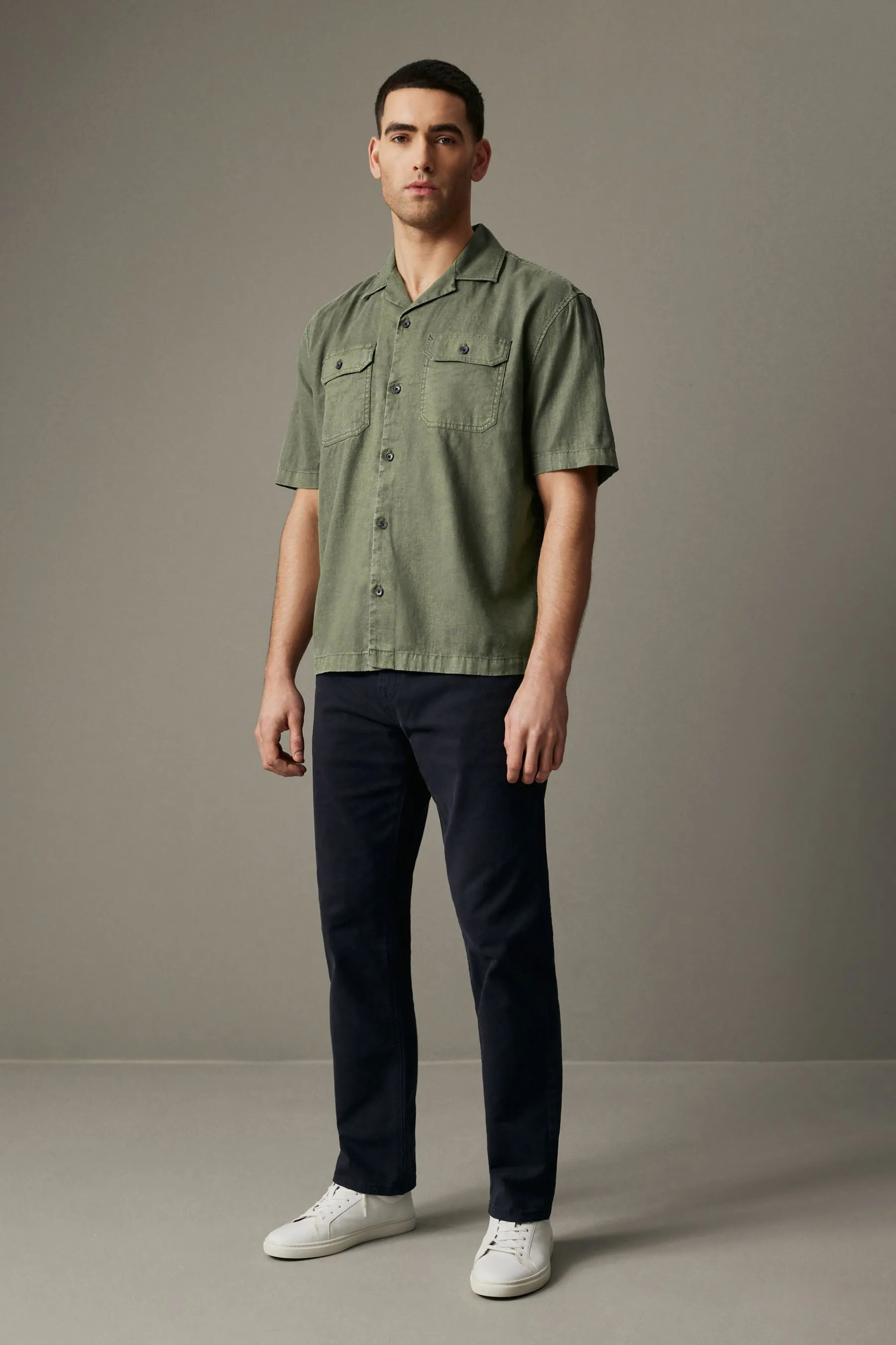 Verde  - Camicia in Blend Manica corta lino con colletto cubano