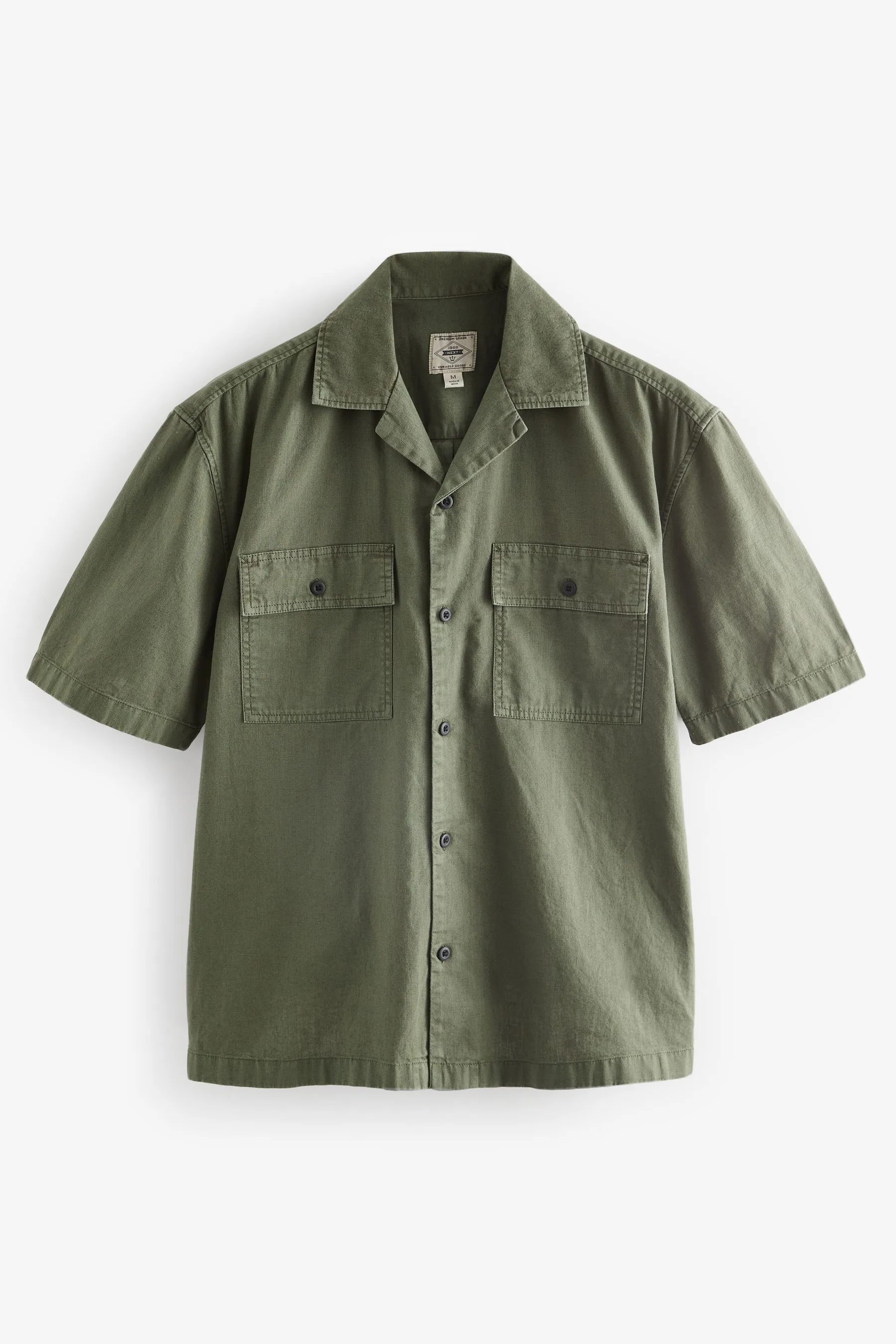 Verde  - Camicia in Blend Manica corta lino con colletto cubano